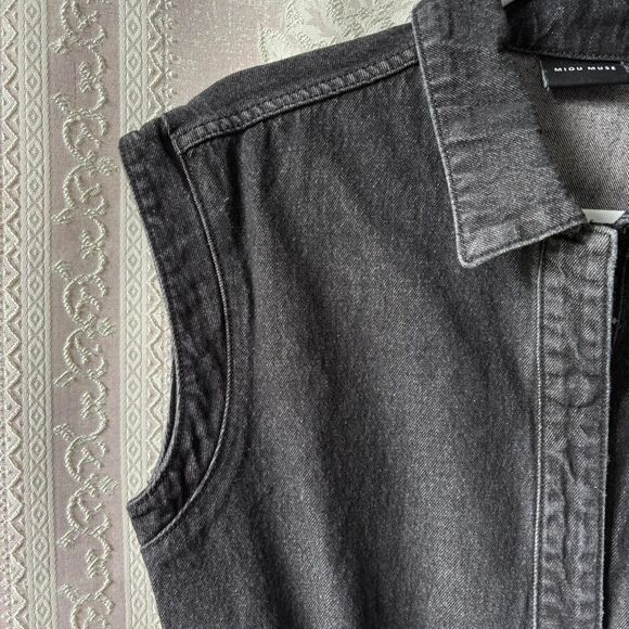 Miou Muse Women's Black Denim Romper - Picture 4 of 6